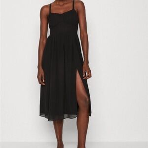 abercrombie & fitch black sleeveless midi dress with front slit Sz M/T